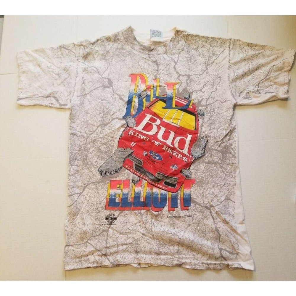 VTG 1992 Motorsports NASCAR Bill Elliott All Over Print Graphic T Shirt size XL